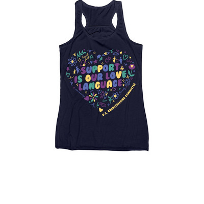 Support Is Our Love Language, a Navy Women's Racerback