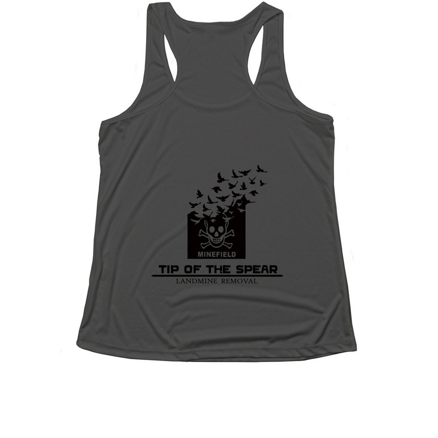 black logo front and back athletic, a Iron Grey Women's Performance Tank (back-view)