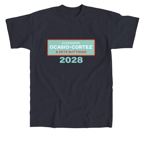 Alexandria Ocasio-Cortez / Buttigieg 2028, a Navy Union Made Unisex Tee
