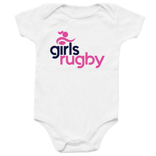Girls Rugby Baby Onesie Light Colors, a White Infant Onesie