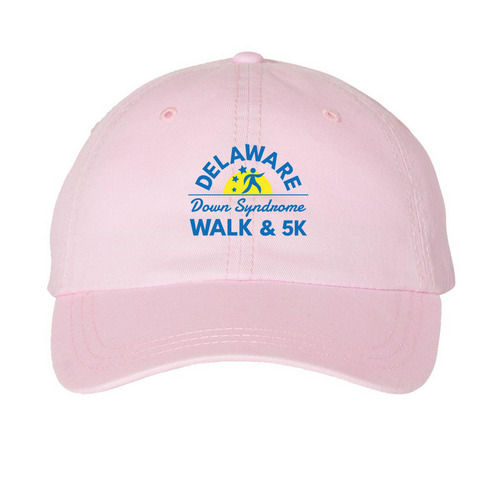 DE Down Syndrome Walk & 5K Hat, a Pink Printed Pigment Dye Baseball Cap