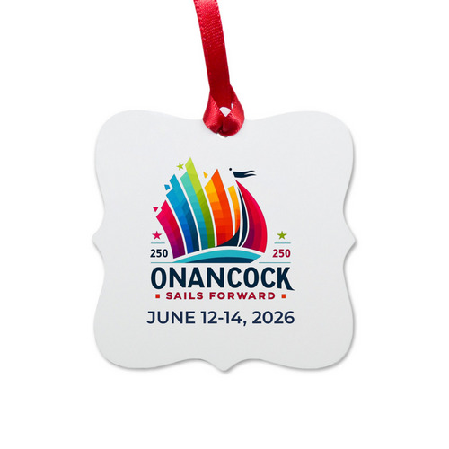 Town of Onancock Holiday Ornaments, a White Aluminum Square Ornament