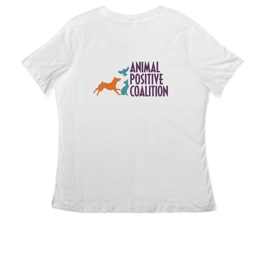3-Color (APC) Logo - light, a White Women's Relaxed V-Neck Tee (back-view)