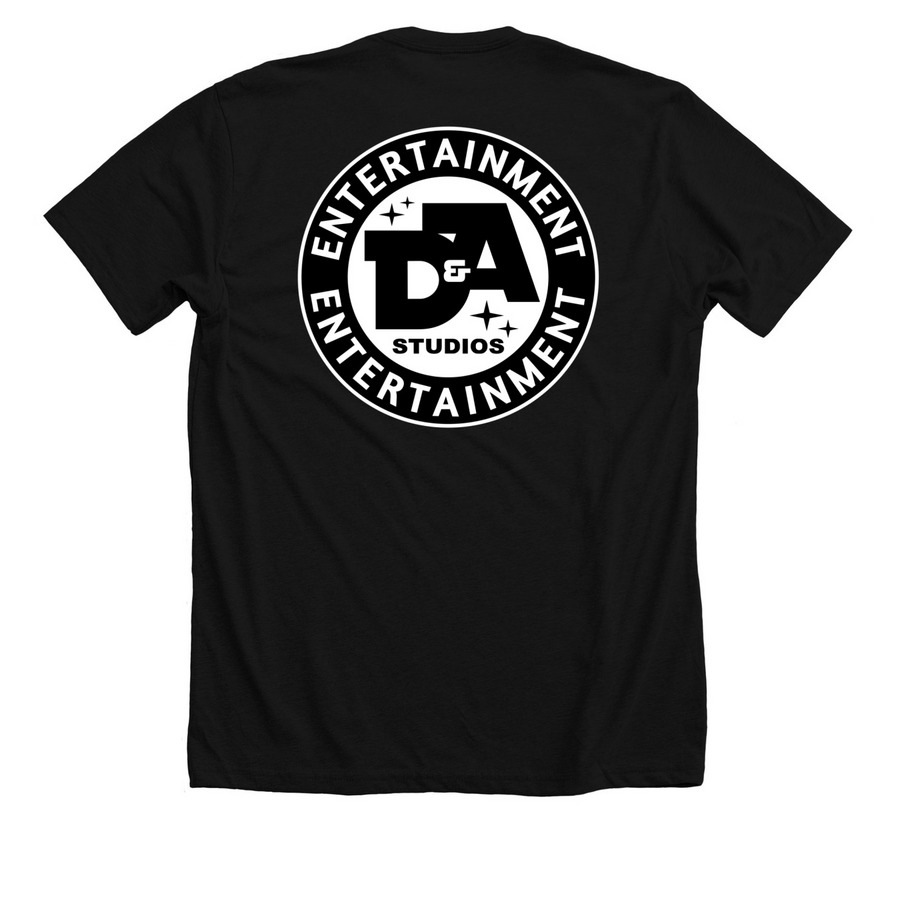 D&A Anime Blog Studios Entertainment T-Shirt, a Solid Black Blend Premium Unisex Tee (back-view)