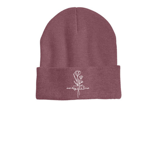 One Day At A Time Beanie, a Heather Cardinal Printed Cuffed Beanie