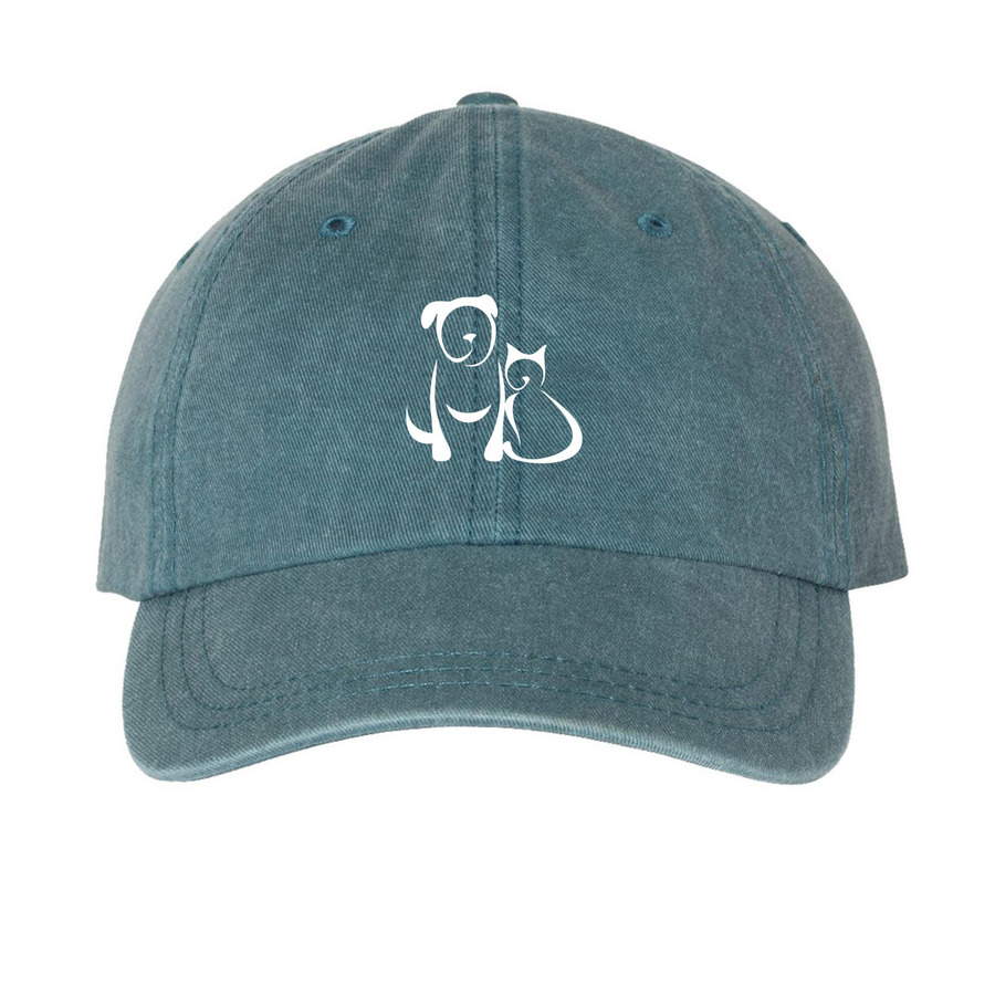 Dog & Cat Baseball Hat, a Teal Printed Pigment Dye Baseball Cap