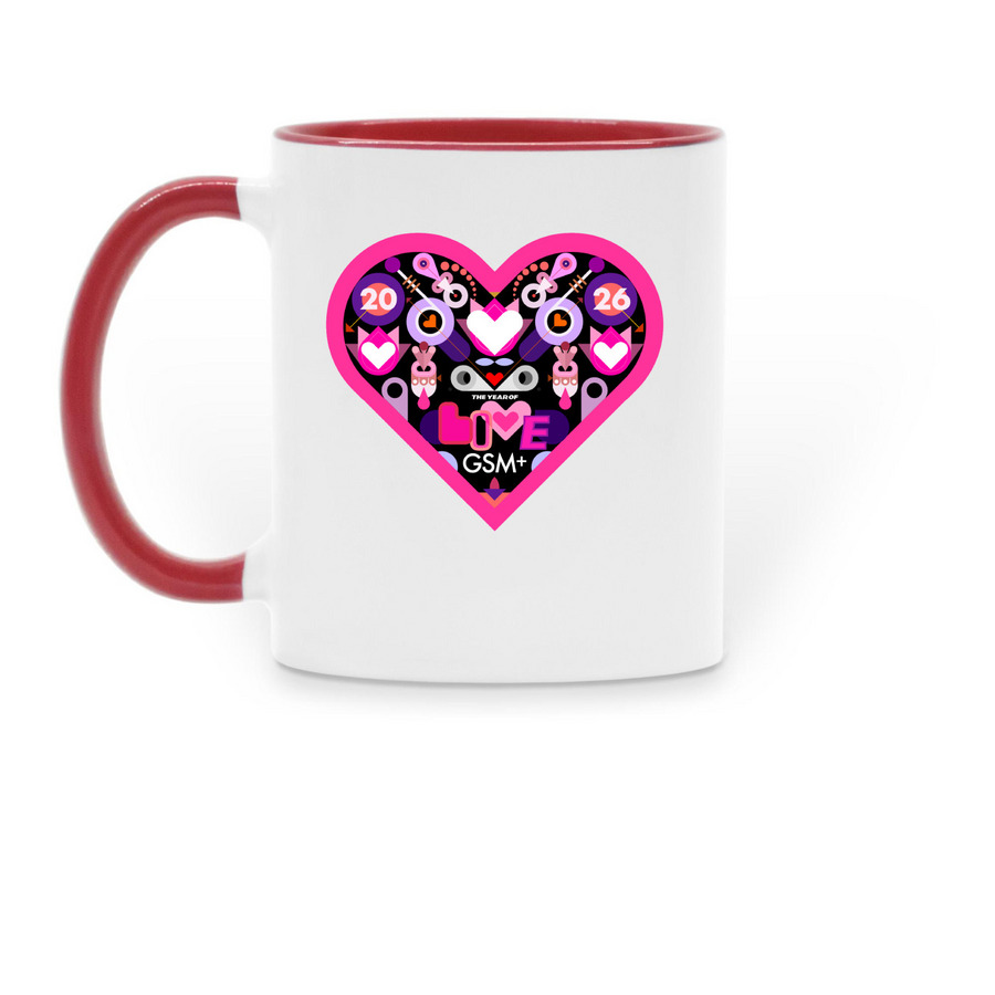 The Love Mug, a Red Two-Tone Ceramic Mug (back-view)