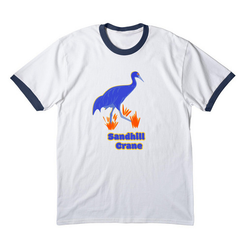 907 Birds | Sandhill Crane, a White/ Navy Cotton Ringer Tee
