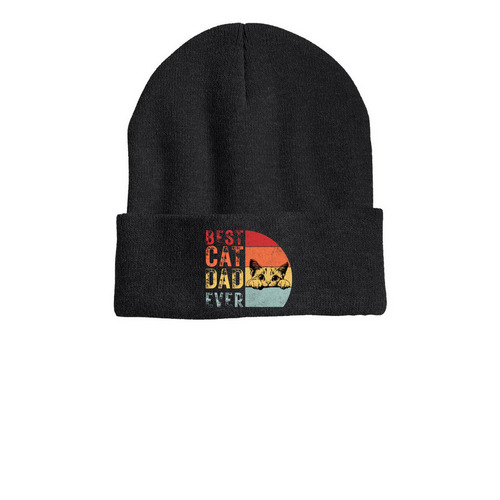 RETRO Best Cat Dad Ever, a Heather Charcoal Printed Cuffed Beanie