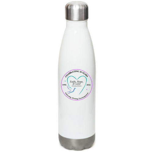 Celebrating 30 Yrs, Teal Logo, Water Bottle, a White Stainless Steel Water Bottle