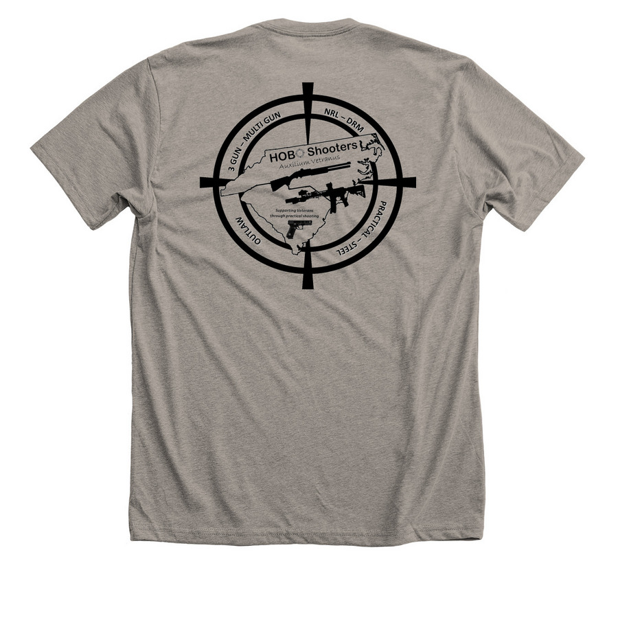 HOBO Shooters, a Heather Stone Premium Unisex Tee (back-view)