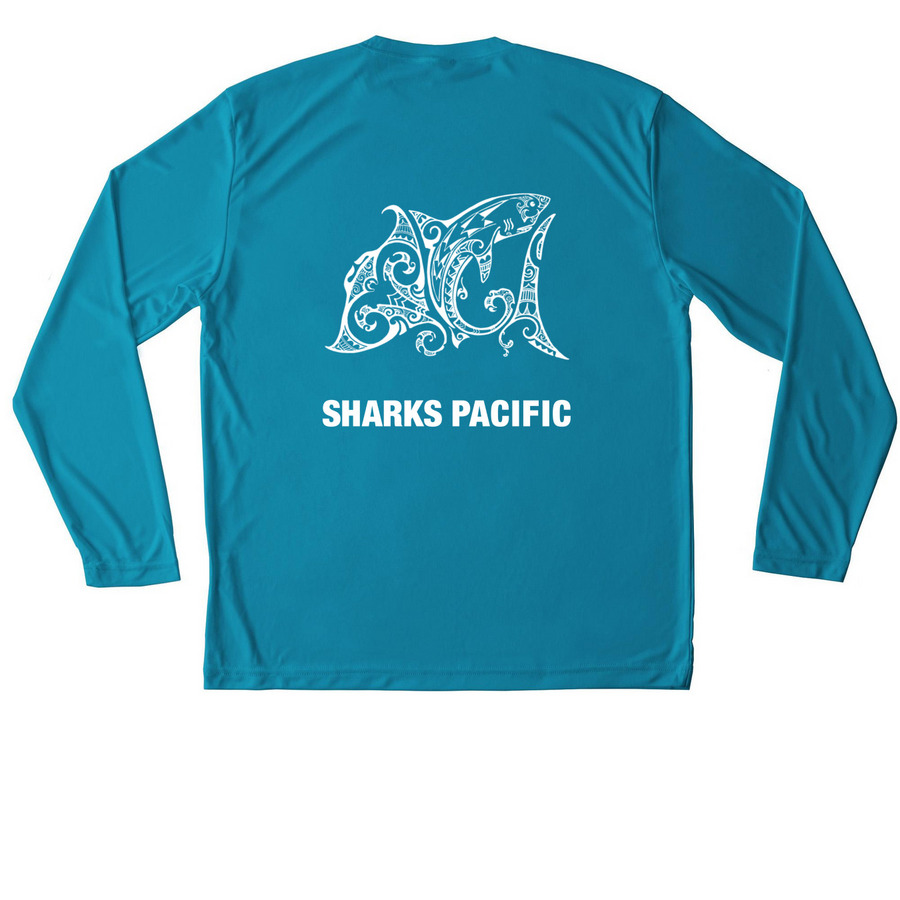 Performance Tees, a Atomic Blue Unisex Performance Long Sleeve Tee (back-view)