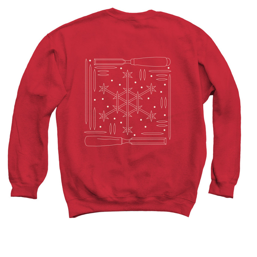 Kumiko Snowflake & Tools, a Red Crewneck Sweatshirt (back-view)
