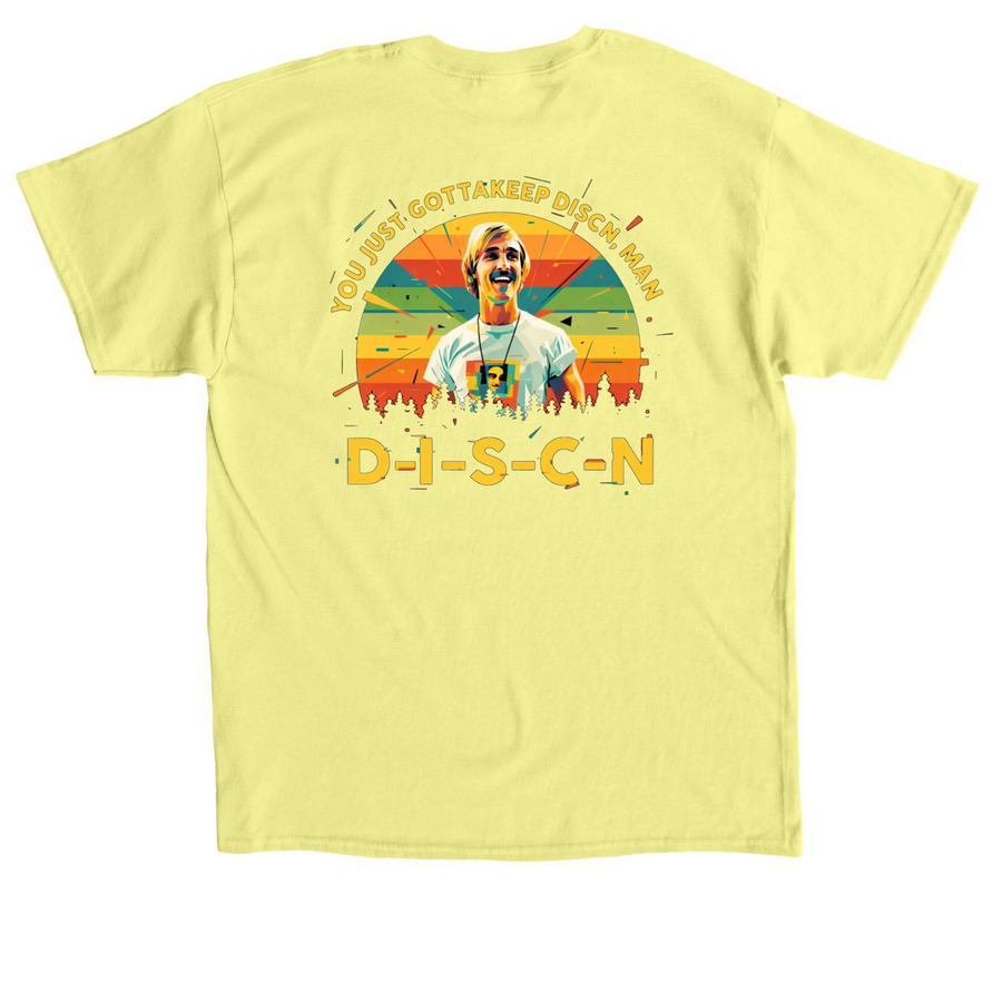 D-I-S-C-N, a Cornsilk Classic Unisex Tee (back-view)