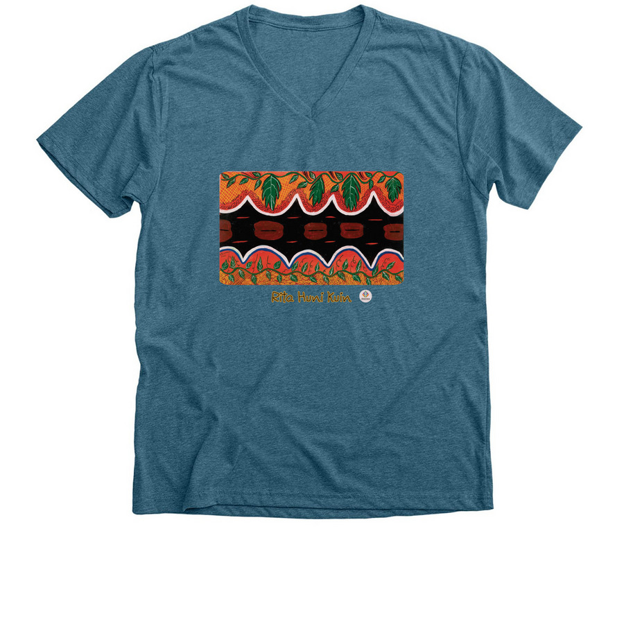 Sacred Female Boa with Kawa/Chacruna Leaves, a Heather Deep Teal Premium V-Neck Tee