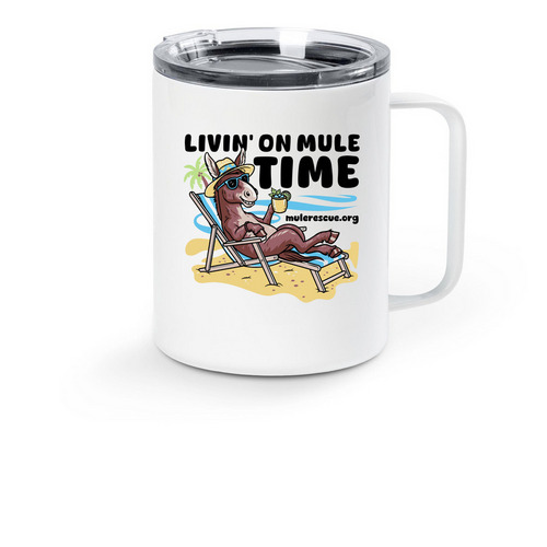 Livin? On Mule Time Travel Mugs, a White Stainless Steel Travel Mug