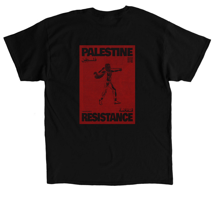 Art for and by Sara Ahmed, a Black Classic Unisex Tee (back-view)