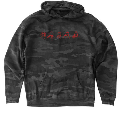 Red Dress Design by Dustin Newman, a Black Camo Heavyweight Camo Pullover Hoodie