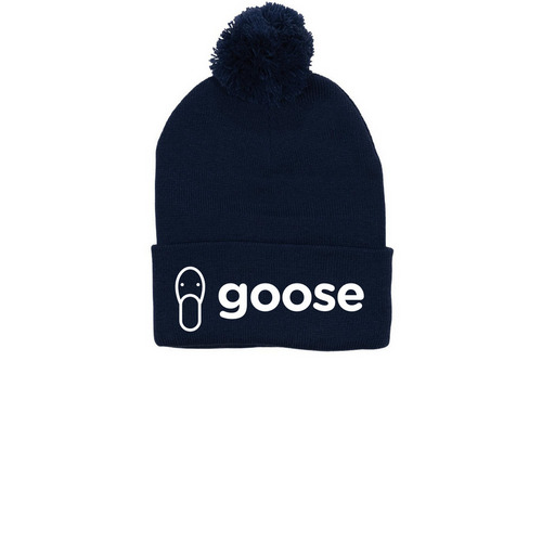 Pom Pom Beanie, a Navy Printed Pom-Pom Beanie