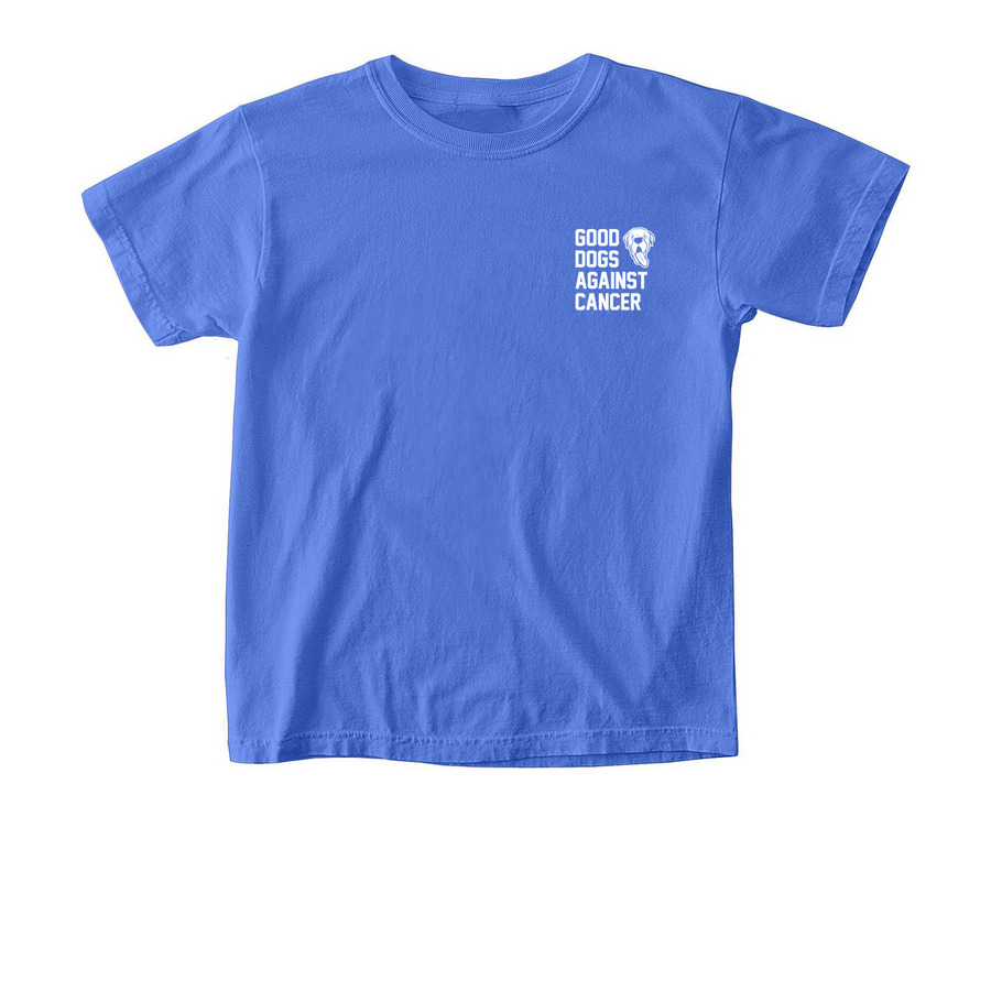 Good Dogs Against Cancer - LTD - Dark, a Flo Blue Comfort Colors Youth Tee