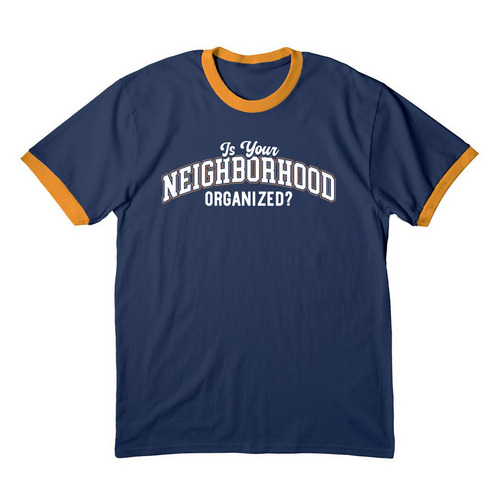 Organize The Block Ringer Tee, a Navy/ Gold Cotton Ringer Tee