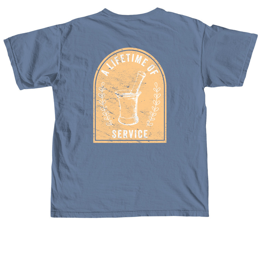 Lifetime of Service, a Blue Jean Comfort Colors Unisex Tee (back-view)