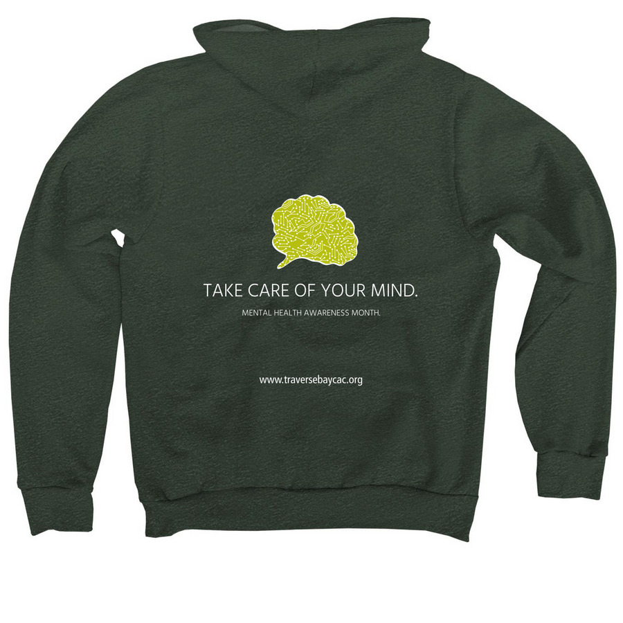 Mental Health Awareness Month: Brain, a Heather Forest Premium Pullover Hoodie (back-view)