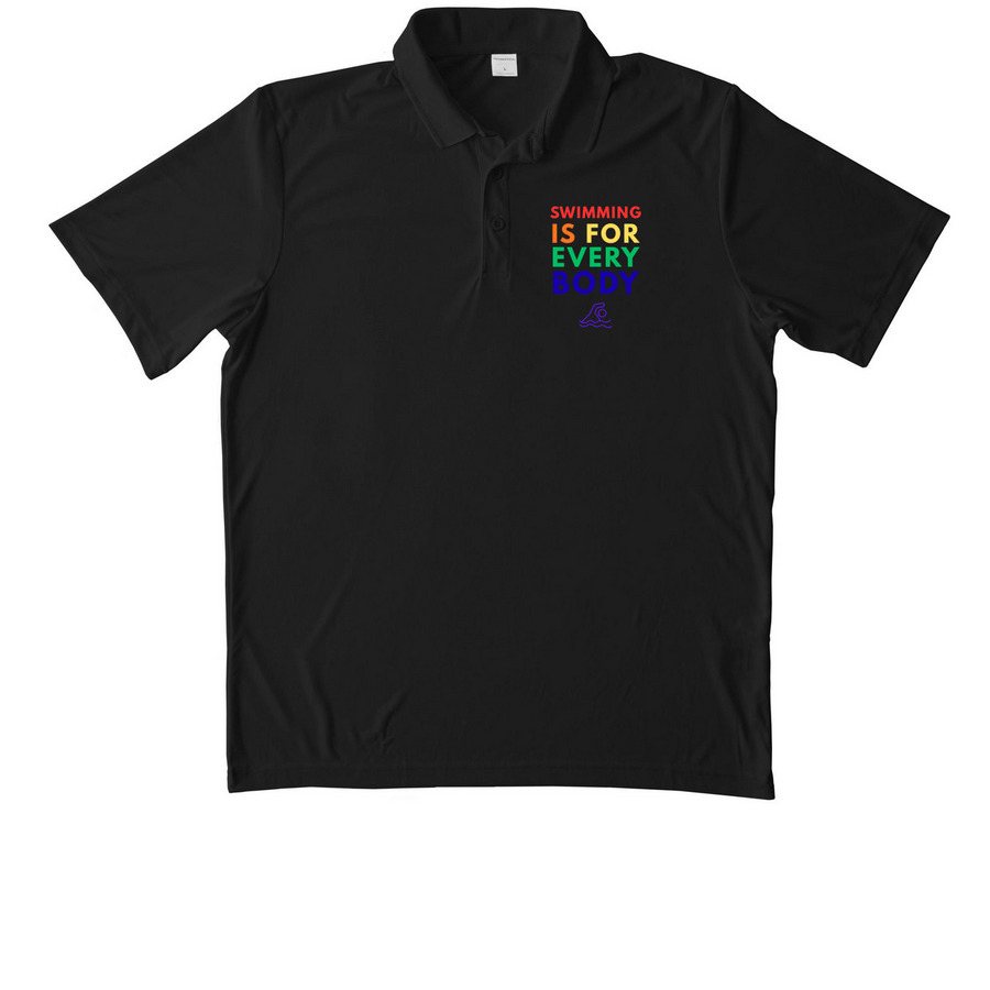 swimming is for every body polo, a Black Unisex Performance Polo