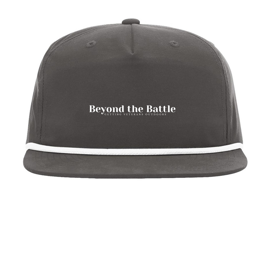 Flat Brim Hat, a Charcoal/ White Printed Umpqua Snapback Cap