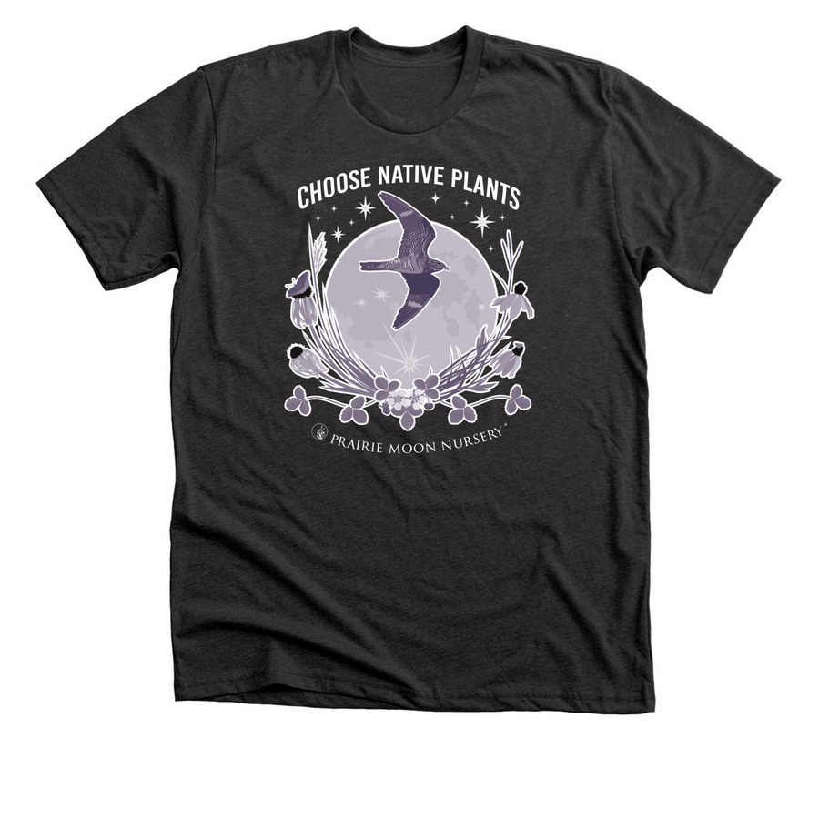 Choose Native Plants: Moon & Hawk (dark), a Dark Grey Heather Premium Unisex Tee