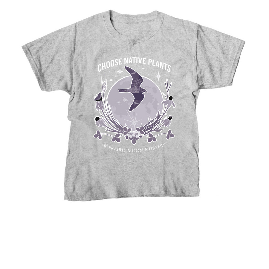 Choose Native Plants: Moon & Hawk (dark), a Sport Grey Youth Unisex Tee
