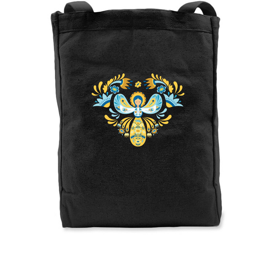 Ukrainian Christmas in Woodside, dark bag, a Black Recycled Cotton Tote Bag