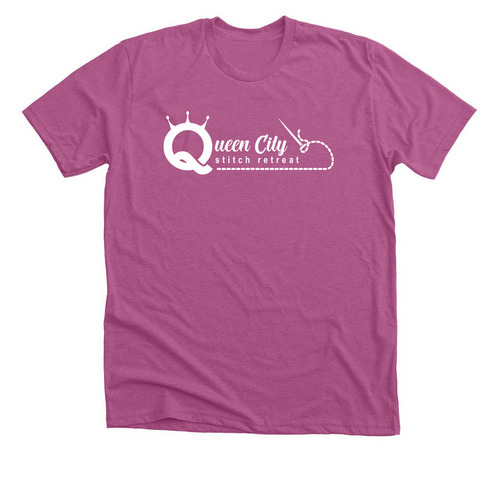 The OG Needle Logo, a Heather Magenta Premium Unisex Tee