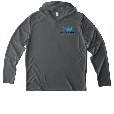 Rocky Fork Fellowship, a Dark Smoke Grey UV Performance Long Sleeve Hoodie