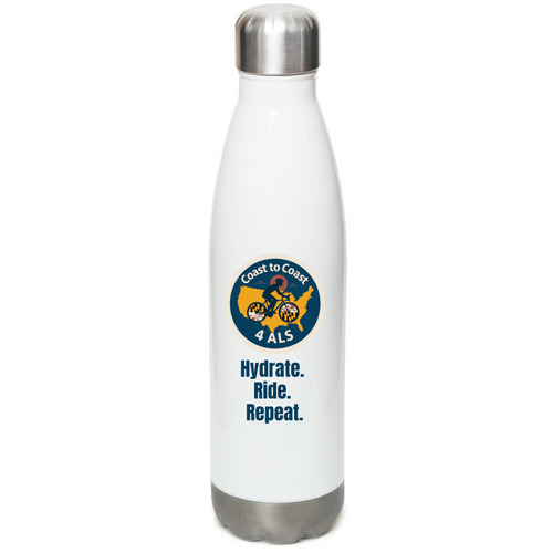 Hydrate. Ride. Repeat. C2C4ALS Water Bottle, a White Stainless Steel Water Bottle