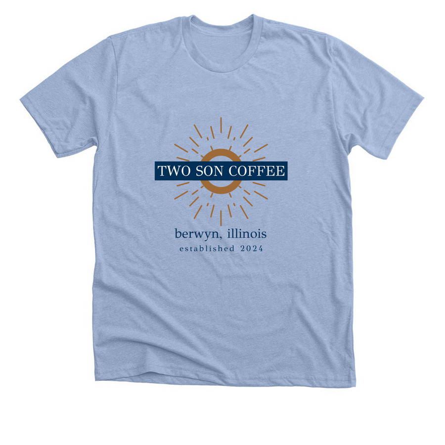 Two Son Coffee, a Heather Baby Blue Premium Unisex Tee