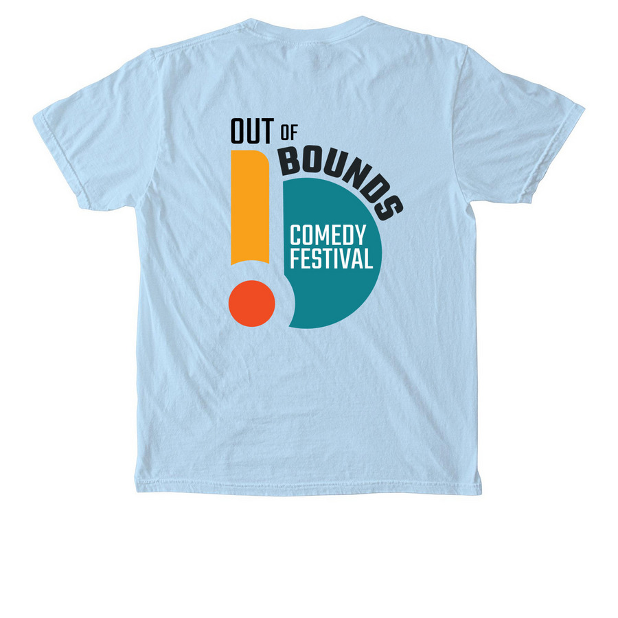 Out of Bounds Comedy, a Chambray Comfort Colors Pocket Tee (back-view)