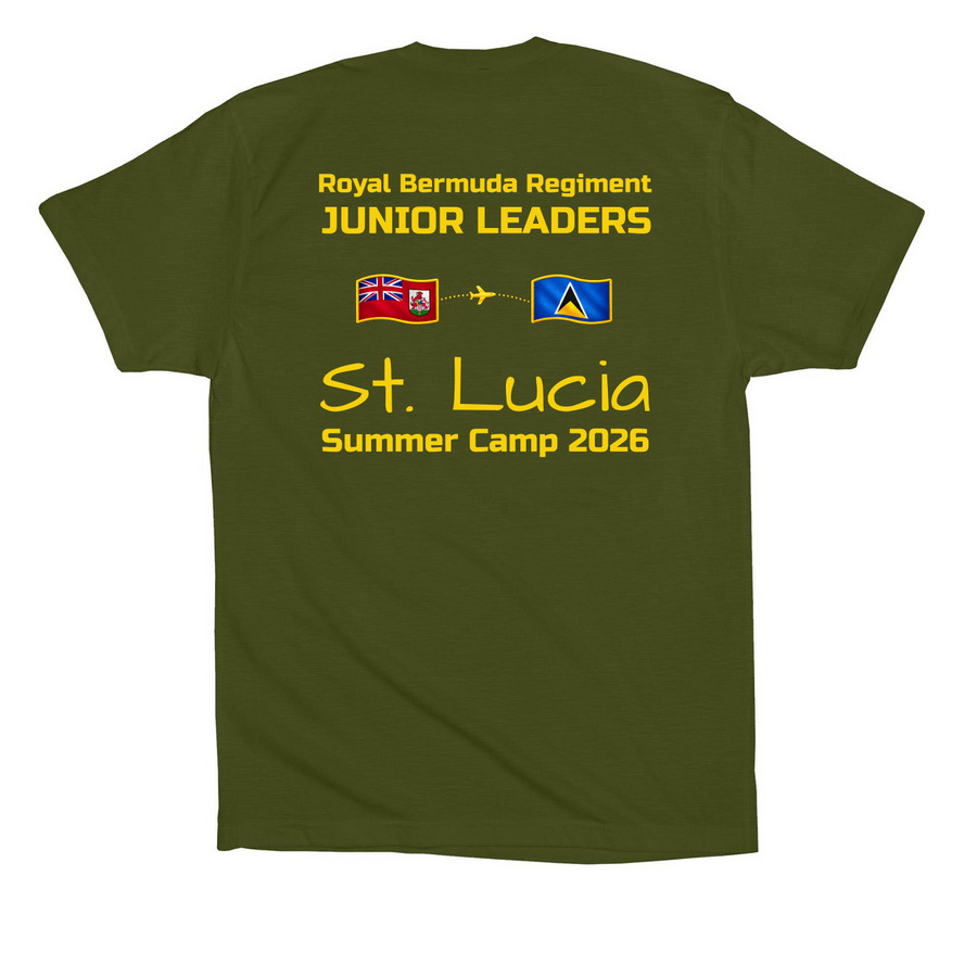 RBR JL'S ST. LUCIA SUMMER CAMP T-SHIRT&nbsp;, a Olive Premium Cotton Tee (back-view)