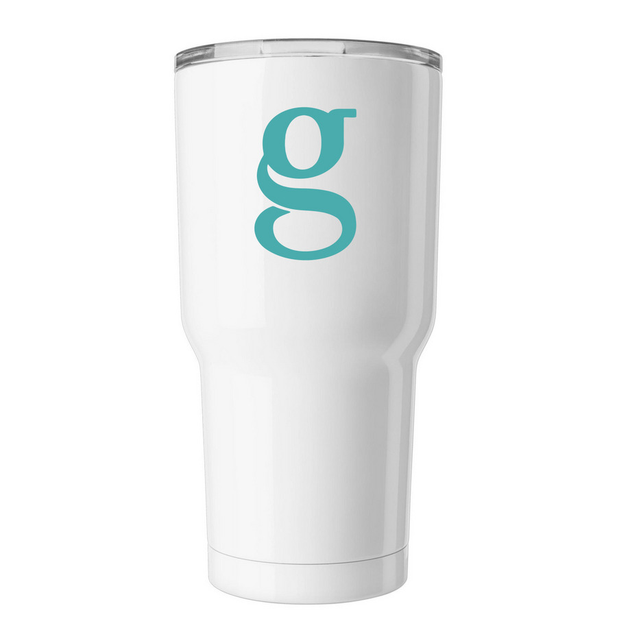 Roundup Tumblers, a White Insulated Tumbler (back-view)