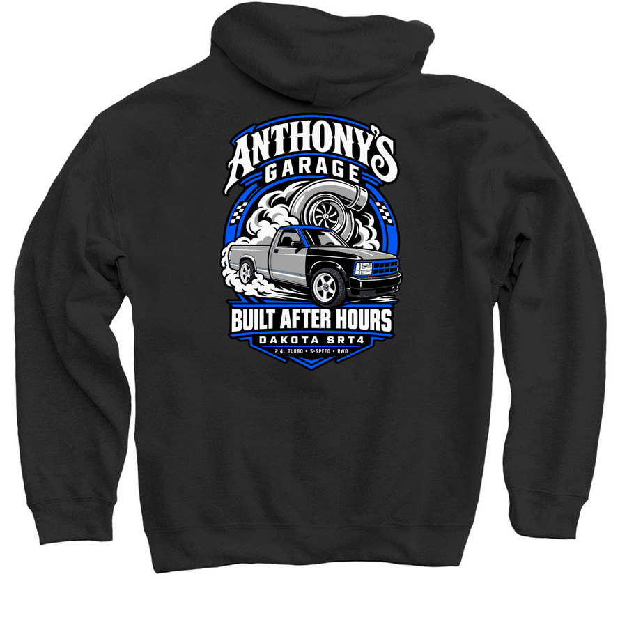 Anthony's Garage After Hours Hoodie, a Black Pullover Hoodie (back-view)