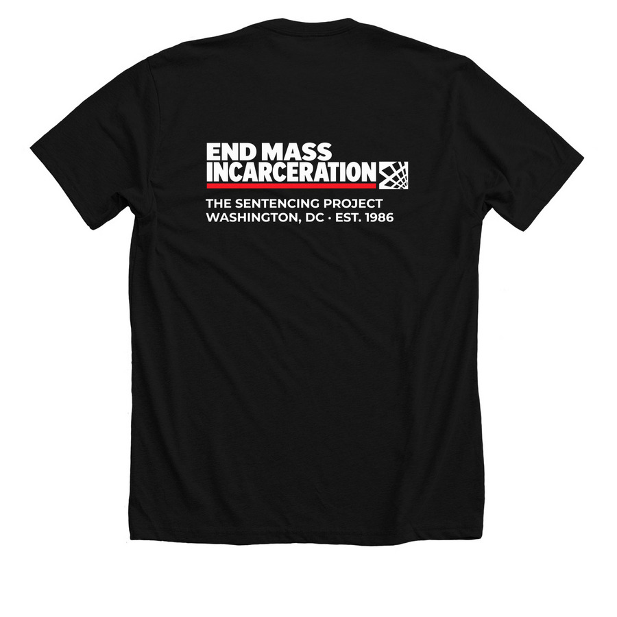 End Mass Incarceration, a Solid Black Blend Premium Unisex Tee (back-view)