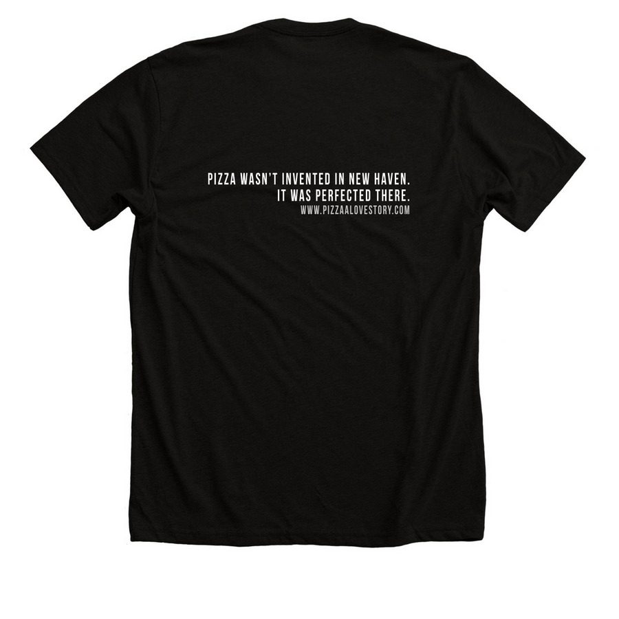 PIZZA A LOVE STORY - perfected, a Solid Black Blend Premium Unisex Tee (back-view)