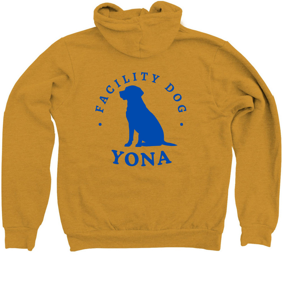 Yona, a Heather Mustard Zip Up Hoodie (back-view)