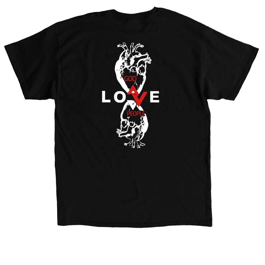 Love God Love People, a Black Classic Unisex Tee (back-view)