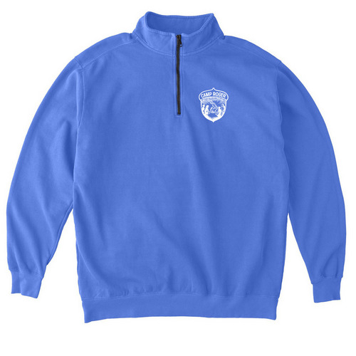 Camp Roger- SPECIALTY Sweatshirts ADULT sizes, a Flo Blue Comfort Colors Quarter Zip Pullover