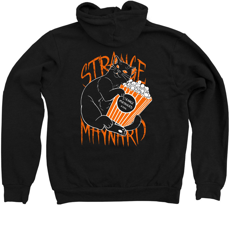 Strange Maynard 2026 Hoodie, a Black Zip Up Hoodie (back-view)