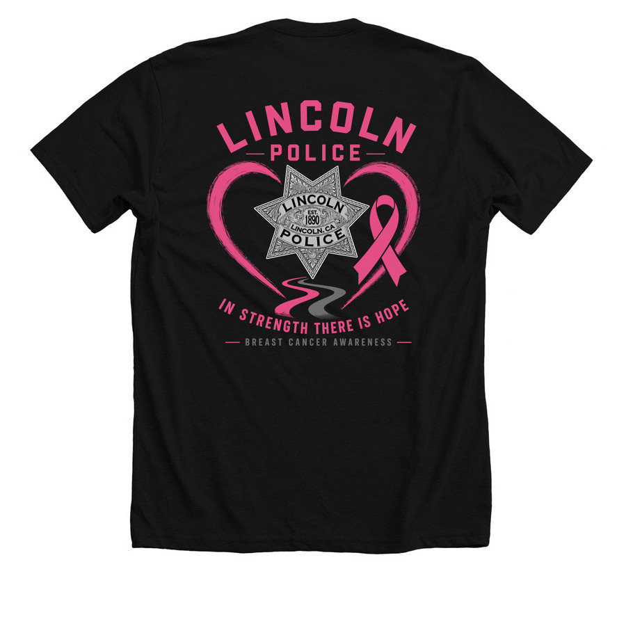 Lincoln POA - Breast Cancer Awareness, a Solid Black Blend Premium Unisex Tee (back-view)