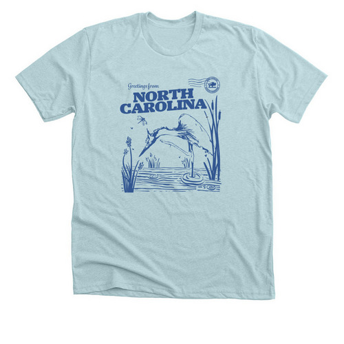 Great Blue Heron ?Postcard? Tee, a Heather Ice Blue Premium Unisex Tee