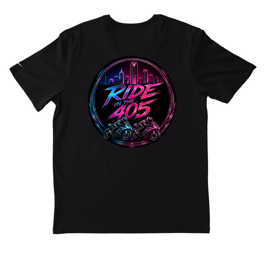 Ride in the 405 Official Merch&nbsp;, a Black Nike Dri-FIT Jersey Blend Performance Tee (back-view)