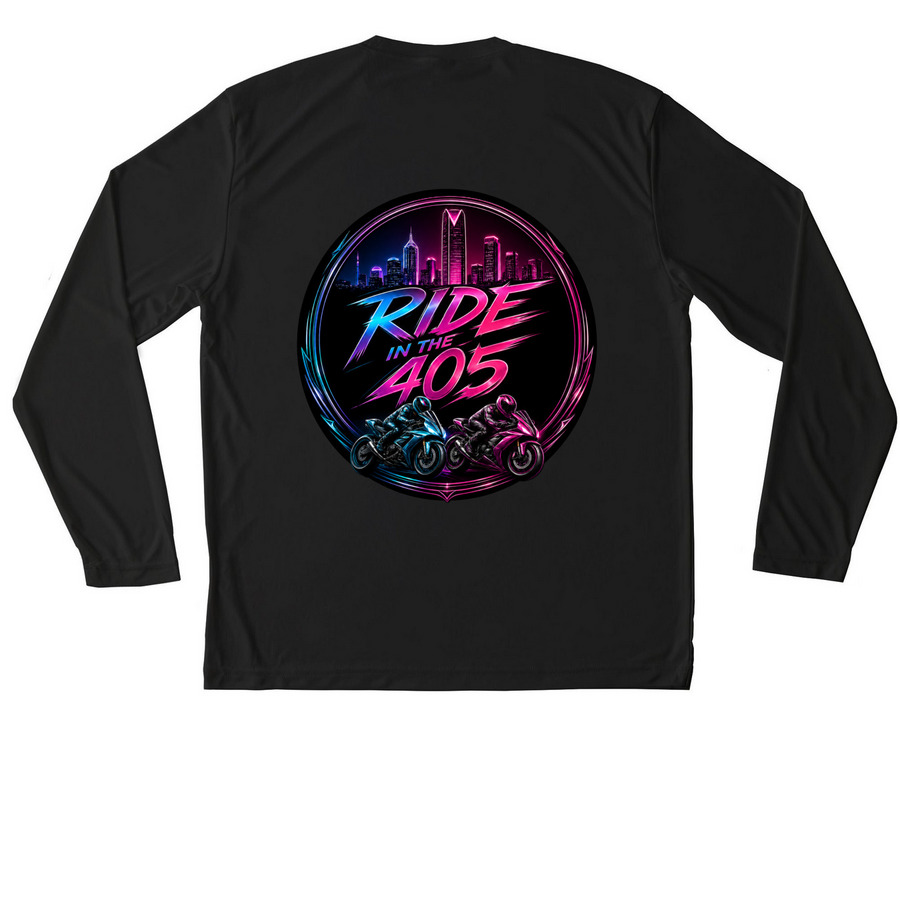 Ride in the 405 Official Merch&nbsp;, a Black Unisex Performance Long Sleeve Tee (back-view)